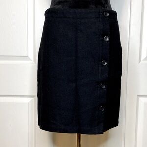 Vintage Y2K Banana Republic Black Wool Blend Button Closure Wrap Skirt